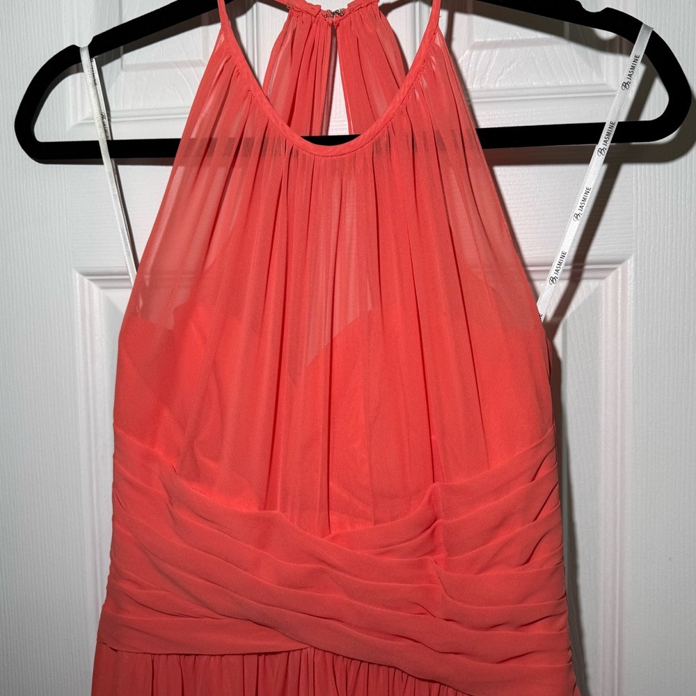 Jasmine B2, Grapefruit Colored Chiffon Halter Dress